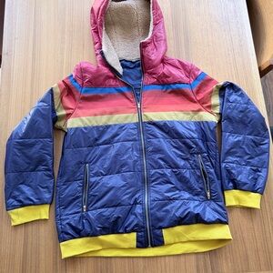 Rainbow Colorblock Vintage Inspired Thin Puffer Jacket XL